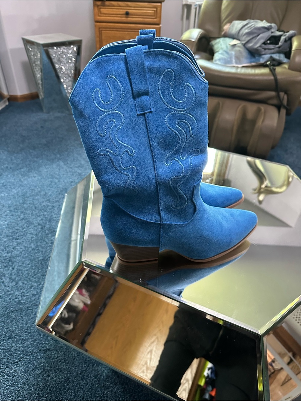 Vibrant Blue Suede Western Boots
